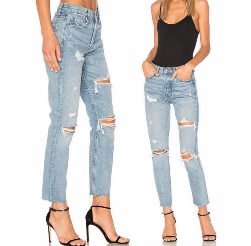 Grlfrnd Jeans Womens Sz 24 A Little More Love Distressed High Rise Karolina Blue